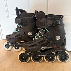 Rollerblade Twister Inline Skates in Black with Mint Laces sz 7-7.5/38